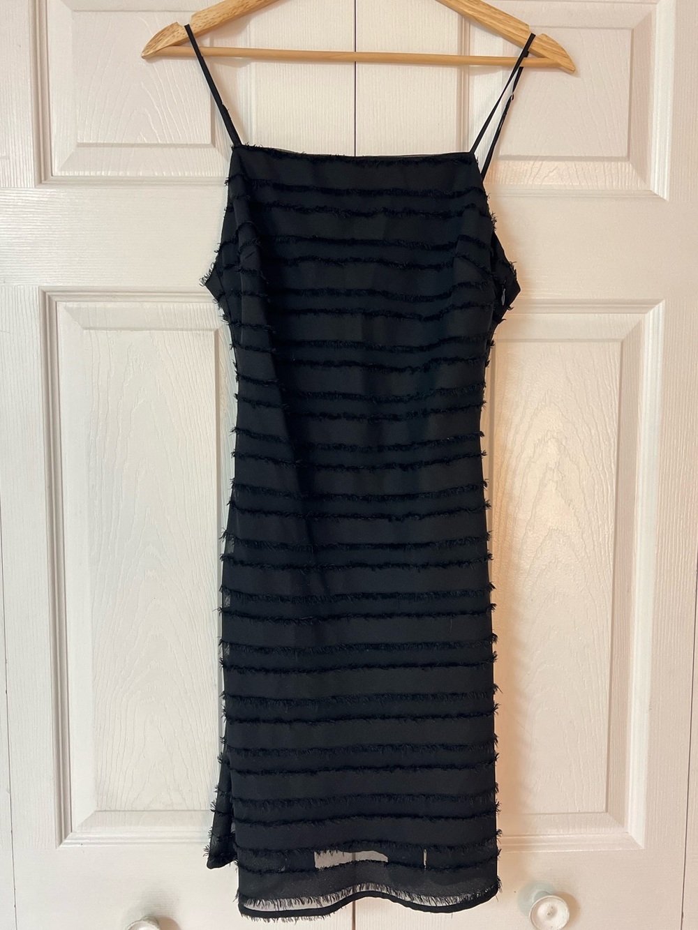 Black Striped Fringe Spaghetti Strap Dress